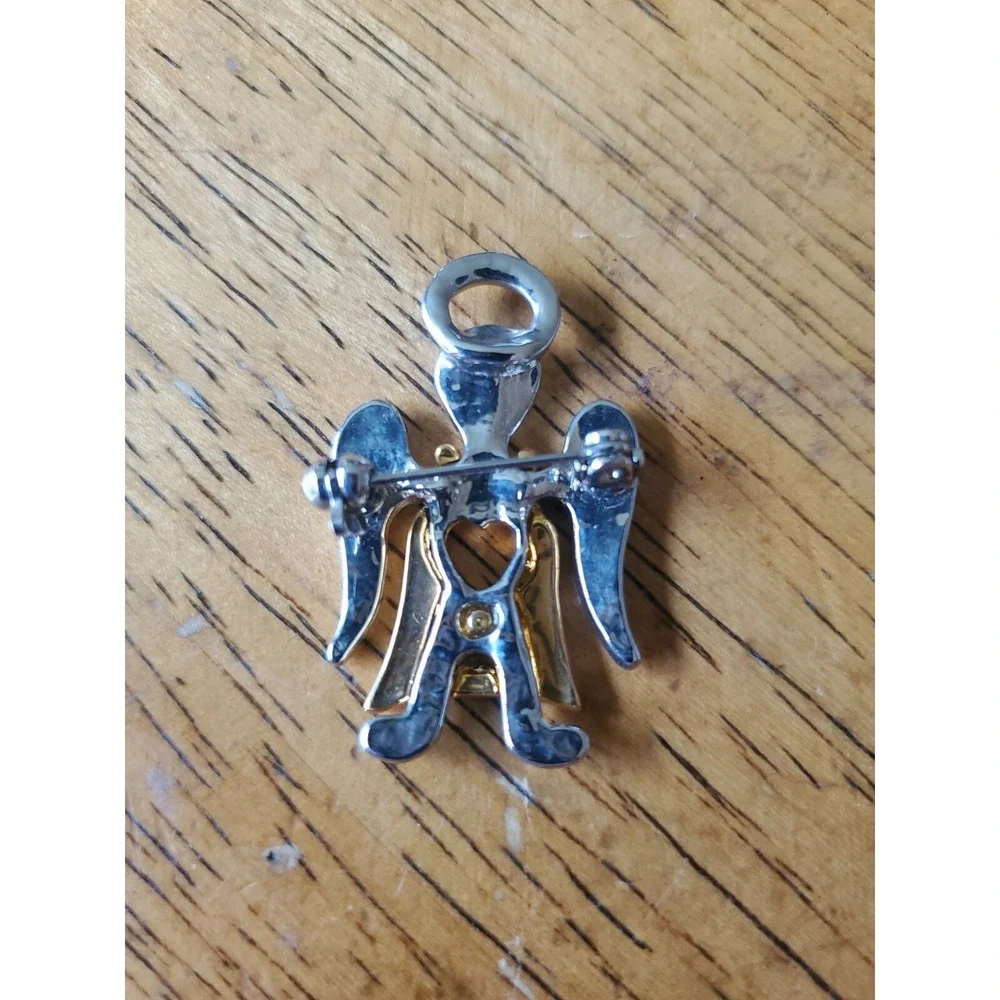 Brooch Angel with heart and Halo two tone Vintage Religious Choir Pin Gold Tone